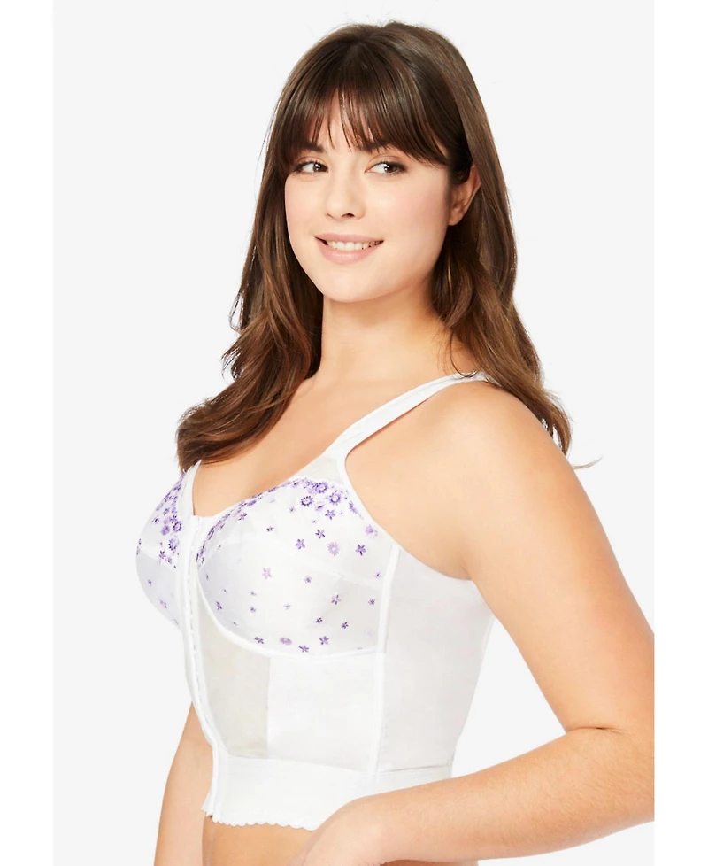 Comfort Choice Plus Embroidered Front-Close Longline Posture Bra