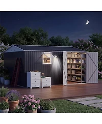 10 x Ft Outdoor Storage Shed with Window, Pegboard and Solar Light, Metal Tool for Garden, Backyard, Patio