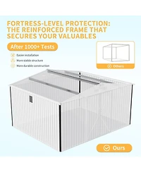 12 x 10 Ft Outdoor Storage Shed with Windows and Solar Lights, Heavy Duty Steel Tool for Backyard, Garden, Patio, Lawn, Dark Gray/Brown