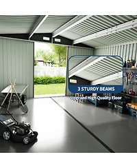 10 x 14 Ft Outdoor Storage Shed, Heavy Duty Steel Garden Tool Shed with Lockable Doors and Vents, for Backyard Patio Lawn, Grey/Brown
