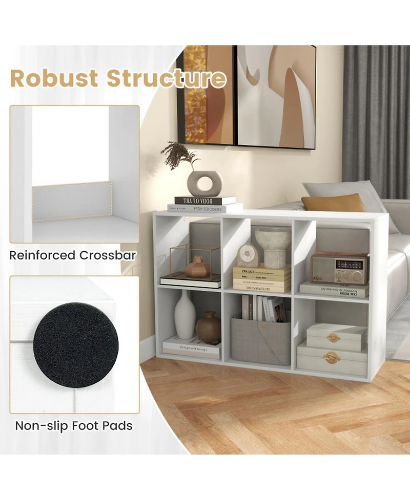 Sugift 6-Cube Bookshelf with Back Guardrail for Living Room