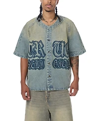 True Religion Men's Short-Sleeve Raglan Denim Baseball Shirt
