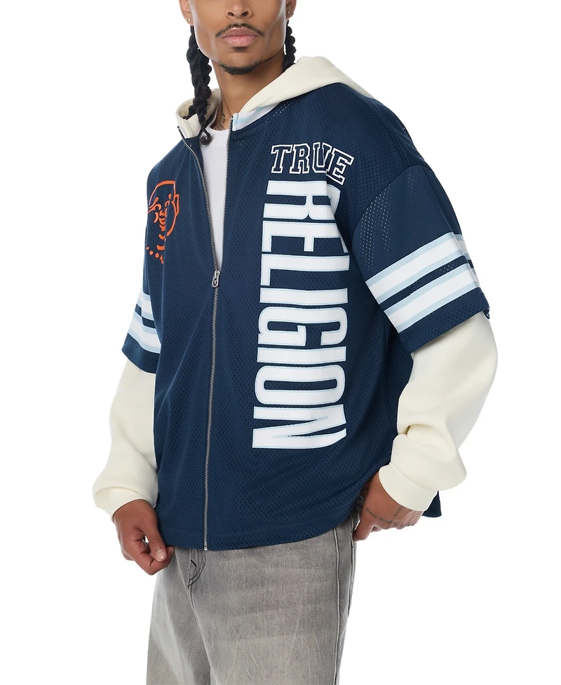 True Religion Men's Y2K Football Jersey Zip Hoodie