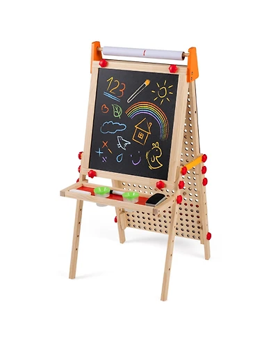 Mecale 4-in-1 Wooden Adjustable Kids Art Easel with Paper Roll and Storage Tray