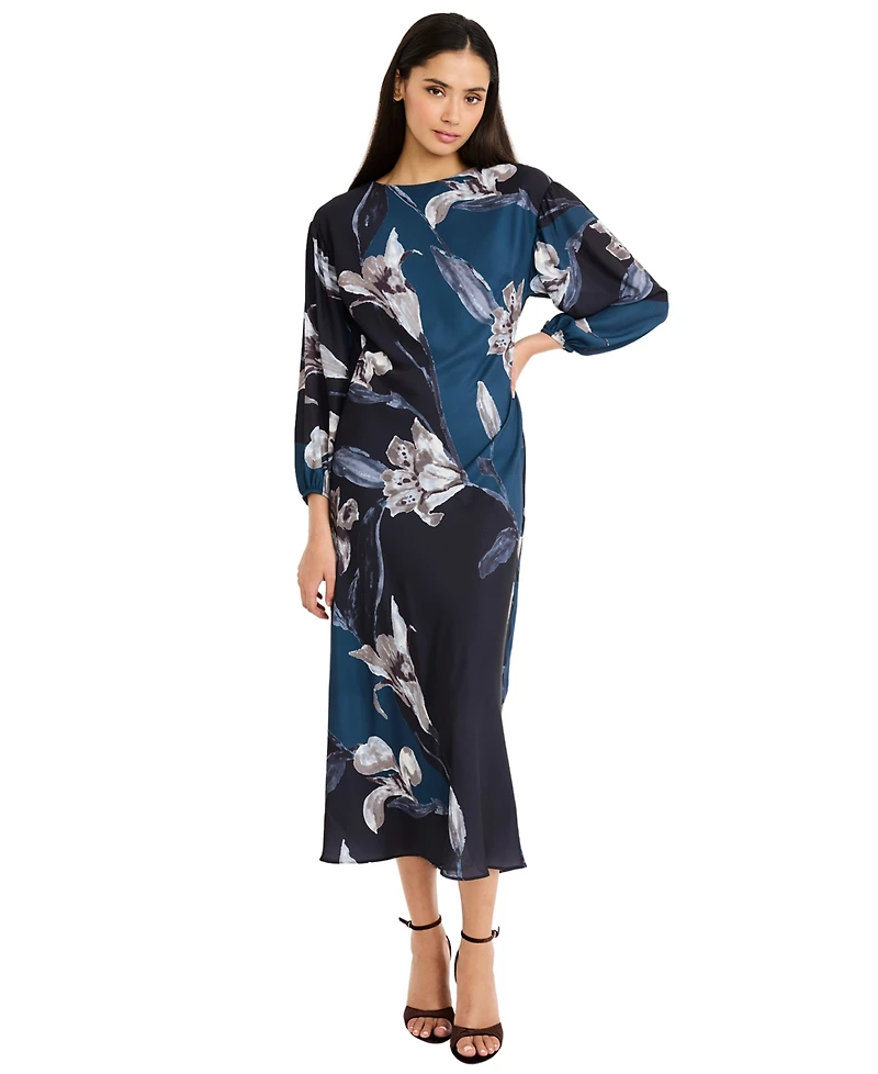 Maggy London Women's Vielle Long-Sleeve Floral-Print Midi Dress