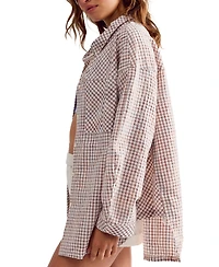 Free People Women's Cross My Heart Gingham Long-Sleeve Relaxed-Fit Sleep Shirt