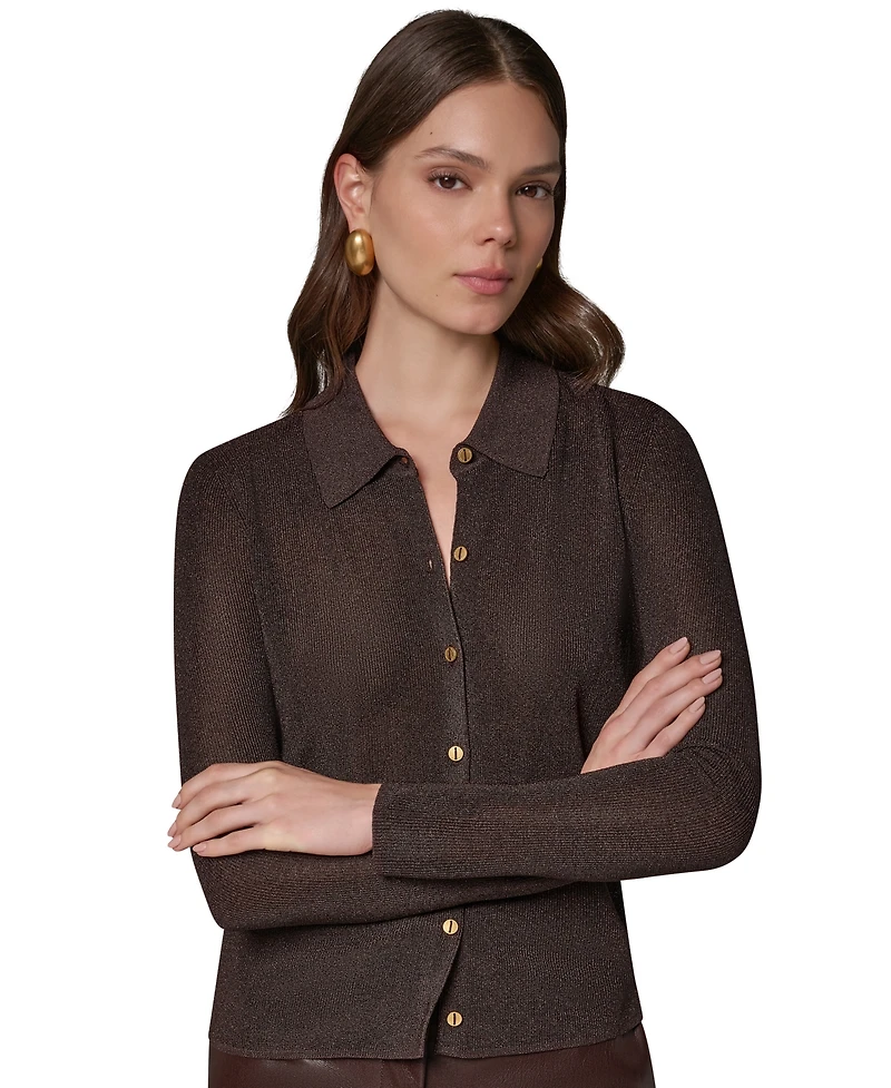 Donna Karan New York Women's DK920 Long-Sleeve Fitted Polo Shirt
