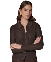 Donna Karan New York Women's DK920 Long-Sleeve Fitted Polo Shirt