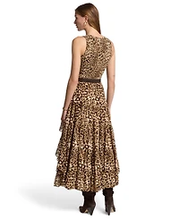 Michael Kors Women's Leopard-Print High-Low Smocked Maxi Dress