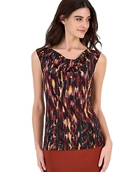 Kasper Petite Shawl Collar C Abstract-Print Cowl Neck Cap-Sleeve Blouse