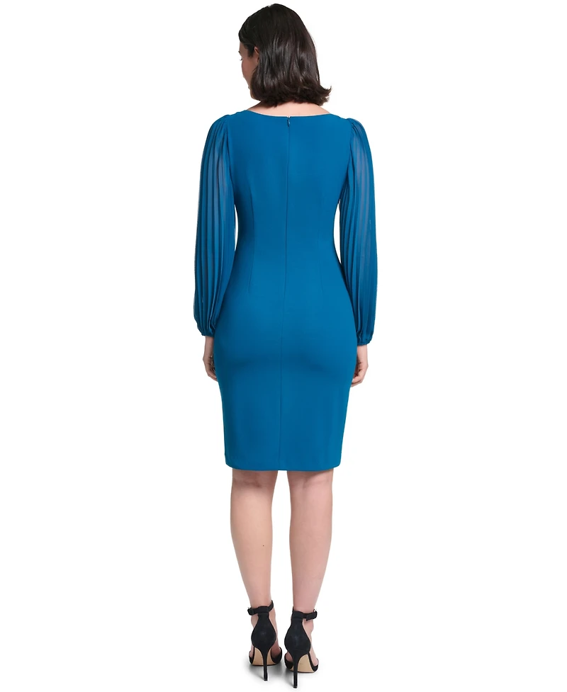 Jessica Howard Women's Pleated Sleeve Sheath Boat Neck Dress
