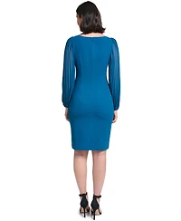 Jessica Howard Women's Pleated Sleeve Sheath Boat Neck Dress