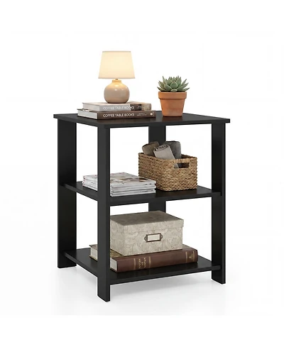 Gymax 3-Tier End Table Square Side with Open Storage Shelves for Living Room
