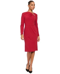 London Times Women's Cowl Neck Midi Sheath Dress