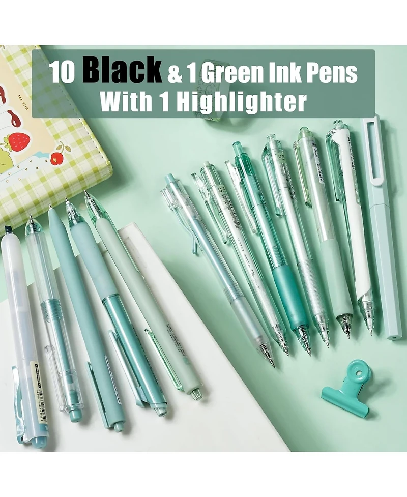 Four Candies Forest Series Gel Pens, 12Pieces Fine Point Smooth Writing and Highlighter Set