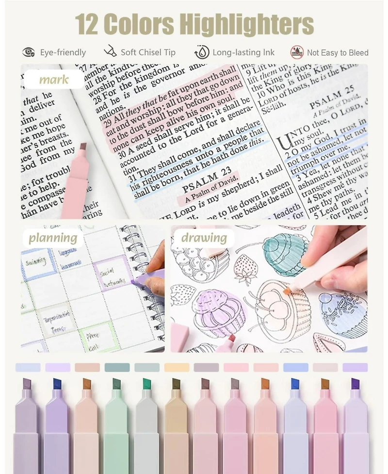 Four Candies 39Pieces Aesthetic Stationery Set w/Case, 12 Highlighters, 5 Gel Pens, 6 Pencils
