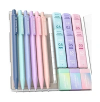 Four Candies Cute Mechanical Pencil Set 6 Pack 0.5mm, 360 Hb/2B Leads Erasers Storage Case, Triangular Grip
