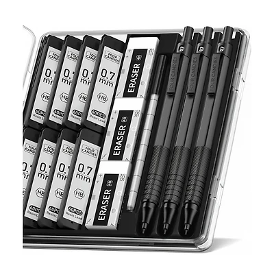 Four Candies Mechanical Graphite Pencil Set, 3Pieces Metal with Anti-Skid Grip for Artists Professionals