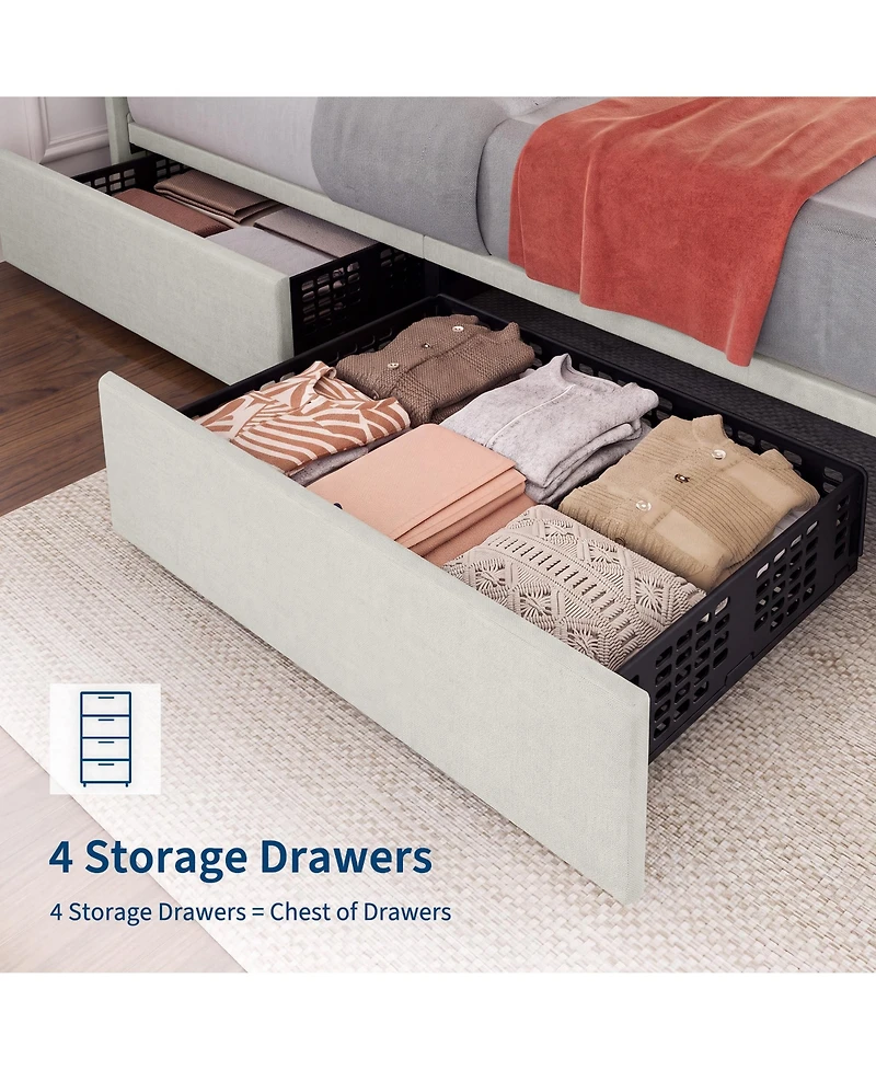 Homfan Storage Platform Bed Frame – 4 Drawers, Adjustable Headboard, No Box Spring Needed, Heavy-Duty Wooden Structure
