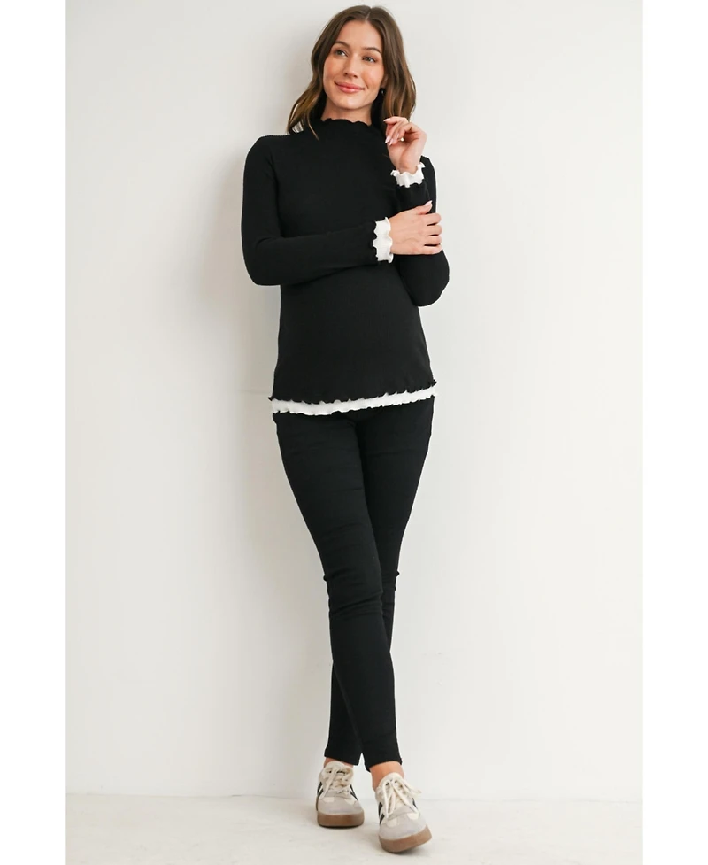 Hello Miz Maternity Ribbed Mock Neck Long-Sleeve Tunic