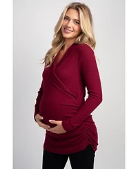 Hello Miz Maternity Nursing Ribbed-Knit Crossover V-Neck Long-Sleeve Top
