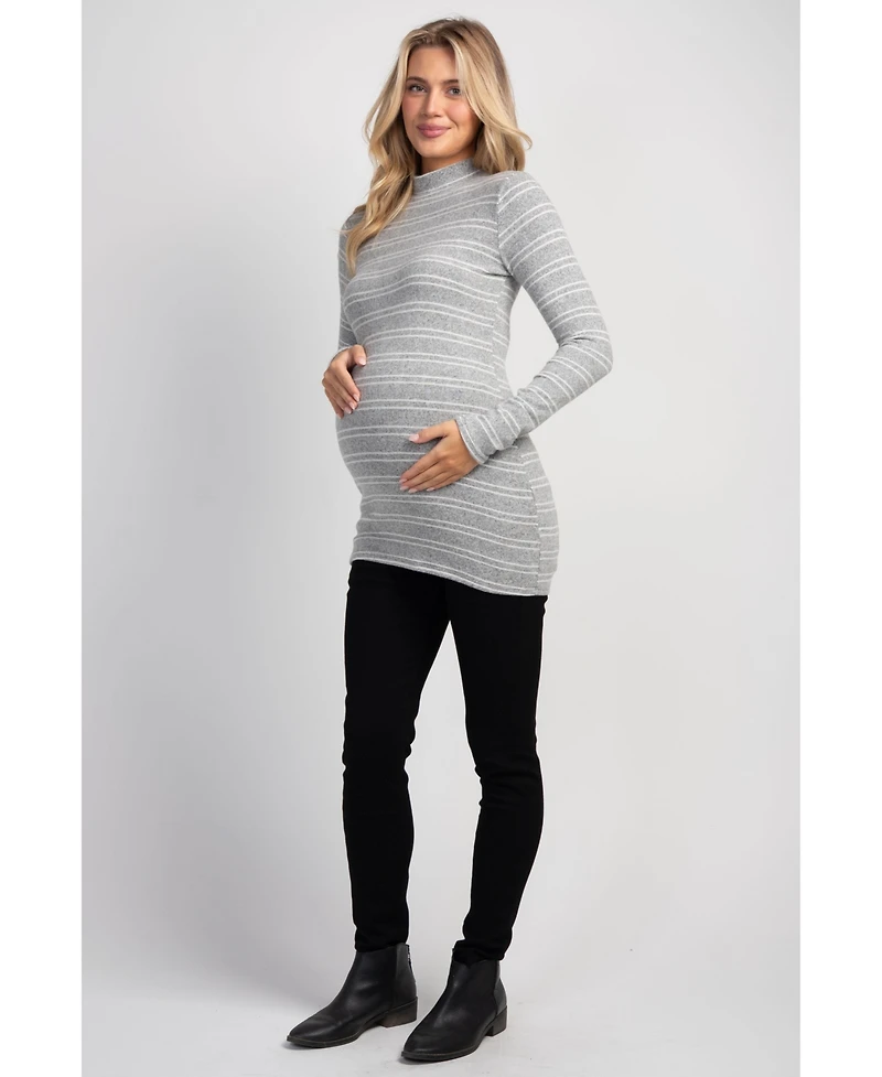 Hello Miz Maternity Striped Mock Neck Long-Sleeve Tunic