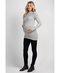 Hello Miz Maternity Striped Mock Neck Long-Sleeve Tunic