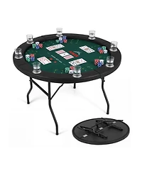 Sugift 48 Inch Round Foldable Poker Table with 8 Cup Holders and Padded Armrests