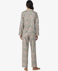 Lauren Ralph Petite Notch Collar Sateen Long Sleeve Pajama Top and Pants, 2-Piece Set