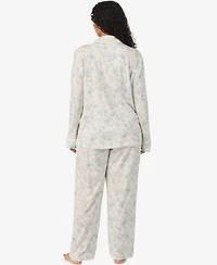 Lauren Ralph Lauren Plus Size Long-Sleeve Notch-Collar Floral-Print Top and Pajama Pants, 2-Piece Set