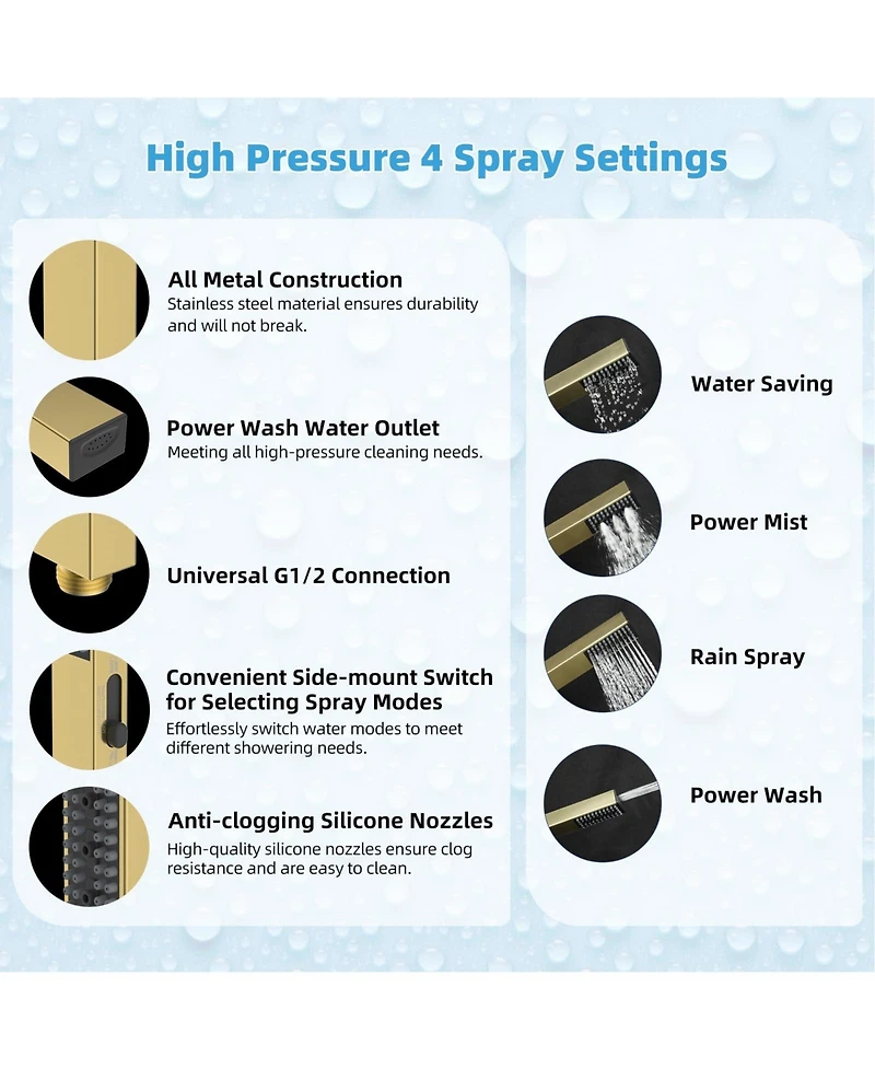 Cyqbd 10'' Metal Rain Shower Head Handheld Spray Extension Arm Hose Kit
