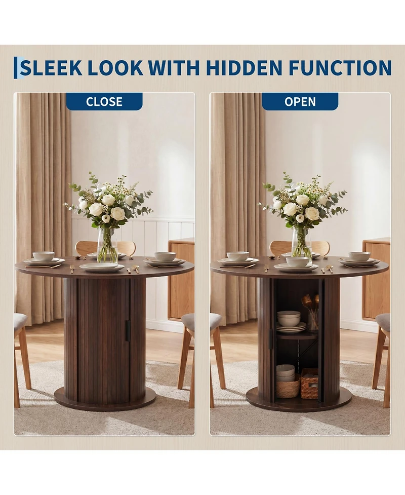 31.5" Round Dining Table, Multi-Person Table with Storage Cabinet, Seats 2 to 4 People, Suitable for the Kitchen and Living Room