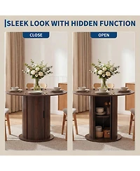31.5" Round Dining Table, Multi-Person Table with Storage Cabinet, Seats 2 to 4 People, Suitable for the Kitchen and Living Room