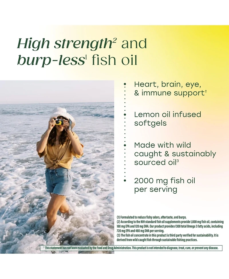 MegaFood Burp-less Omega 3 Fish Oil Heart Brain and Immune Support 90 Softgels