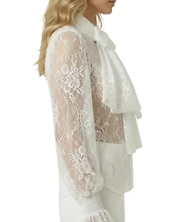 Modenaire Women's Sheer Floral-Print Long-Sleeve Lace Blouse