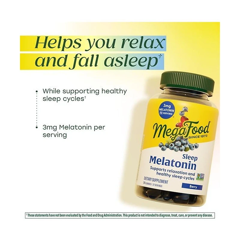 MegaFood Melatonin Gummies 3mg Sleep Support for Adults 54 Berry Gummies