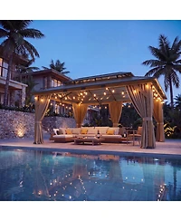 Aoxun Natural Wood Gazebo with Double Polycarbonate Roof