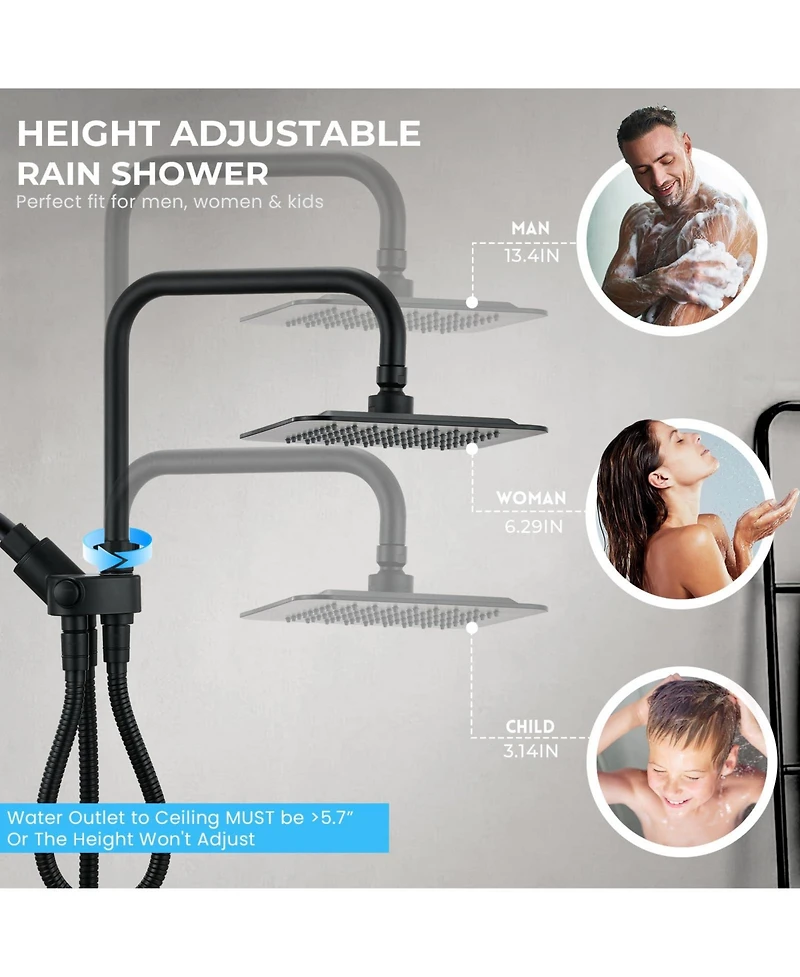 Cyqbd 8'' Dual Shower Head Rain Handheld Spray Adjustable Height Pause
