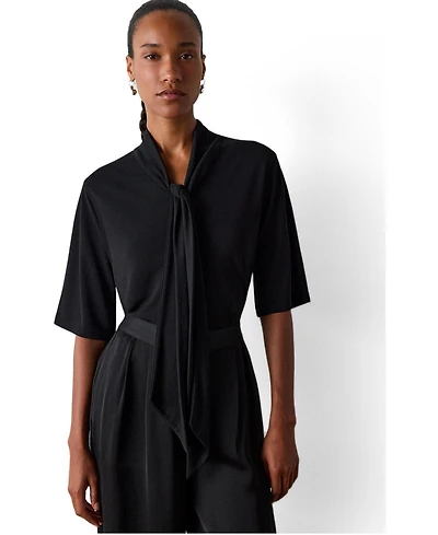 Whistles Women's Short Sleeve Tie-Neck Jersey Top