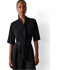 Whistles Women's Short Sleeve Tie-Neck Jersey Top