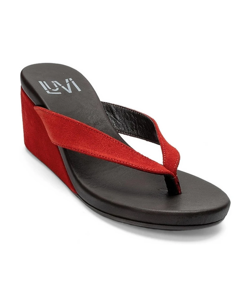 Forever and Always Shoes Women's Pryon Leather Thong Wedge Sandal