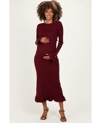 Pinkblush Black Ribbed Knit Bow Back Maternity Maxi Dress