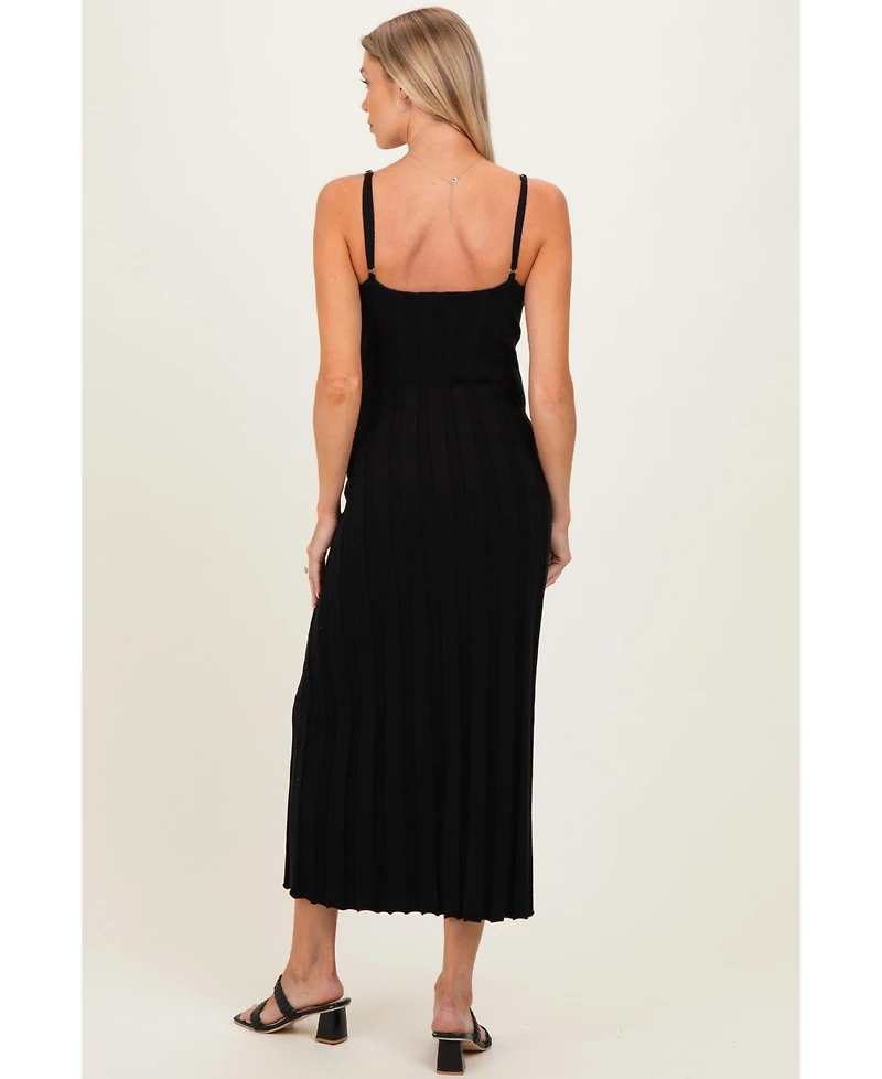 Pinkblush Women's Black Rib Knit Sleeveless Maxi Dress