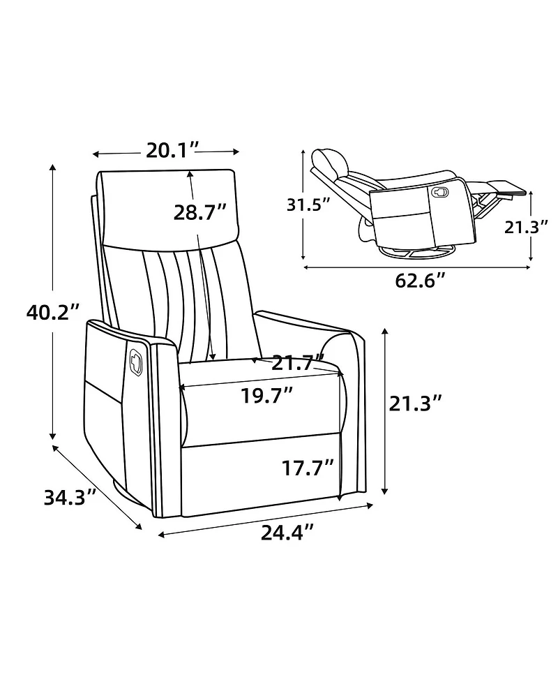 Streamdale Furniture Fabric Manual Recliner Chair with Heat, Massage, Rocker and Swivel
