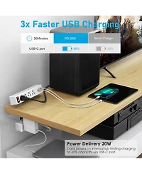 Lofree 13-in-1 Desk Mount Surge Protector Power Strip with 20W Usb-c Fast-Charging for Computers and Accessories