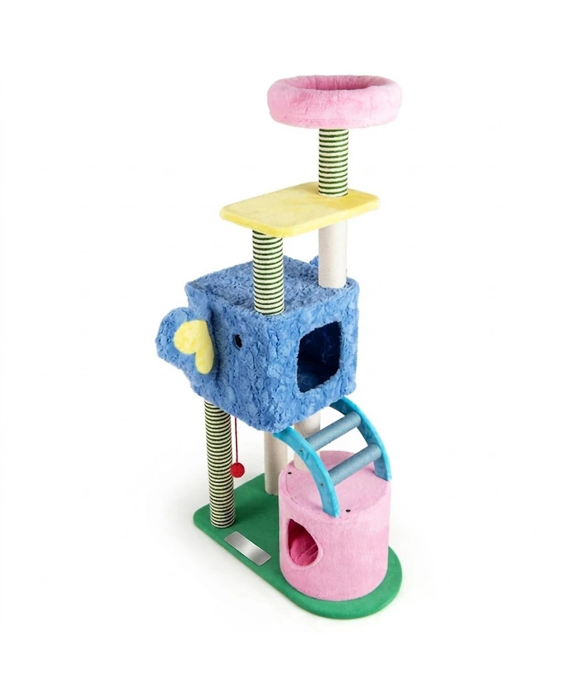 Sugift 60 Inch Elephant Themed Cat Tower with 2 Condos Striped Posts and Anti-Tipping Device