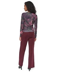 Dkny Women's Floral-Print Ruched Long-Sleeve V-Neck Blouse