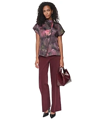 Dkny Women's Floral-Print Mock Neck Short-Sleeve Blouse