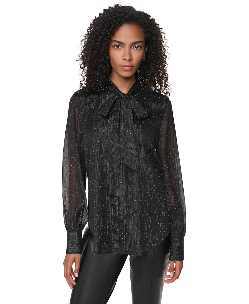 Dkny Women's Long-Sleeve Polka-Dot Tie-Neck Blouse