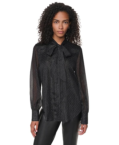 Dkny Women's Long-Sleeve Polka-Dot Tie-Neck Blouse